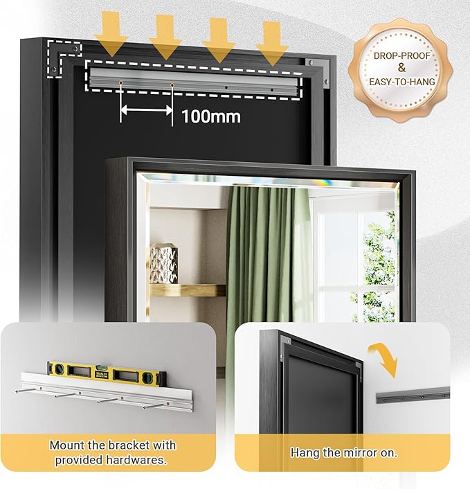 48 x 36 Black Framed Mirror for Bathroom, Beveled Black Bathroom Vanity Mirror - Image 5