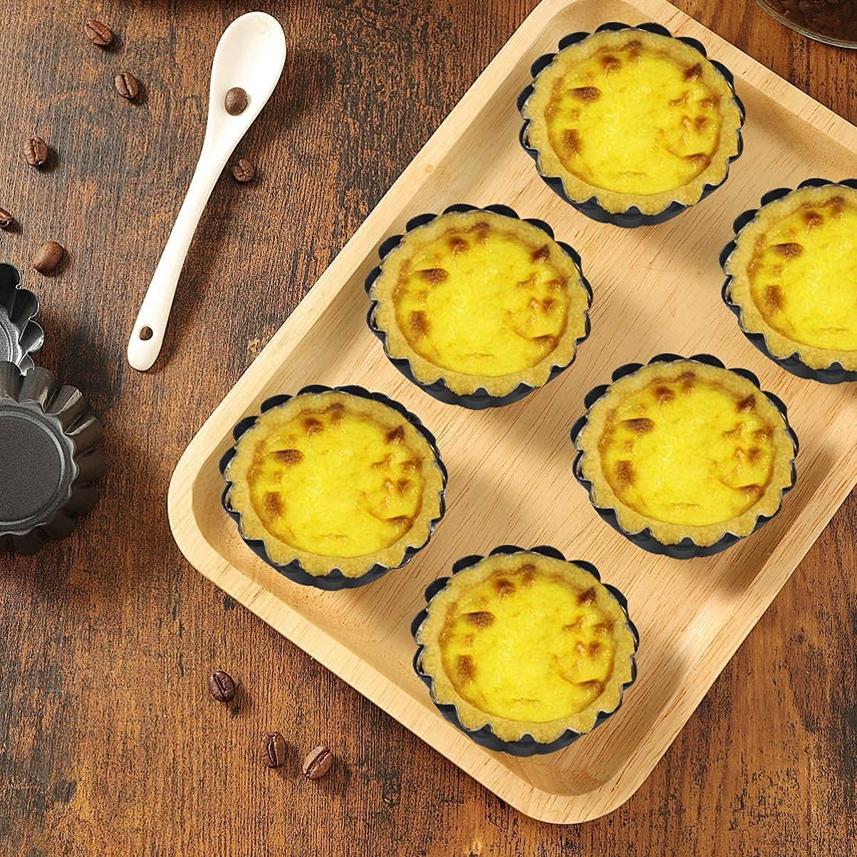 Egg Tart Molds 12PCS Tart Pan 3inch, Mini Carbon Steel Non Stick Tart Pans, Tart Molds For Baking (3 inch)