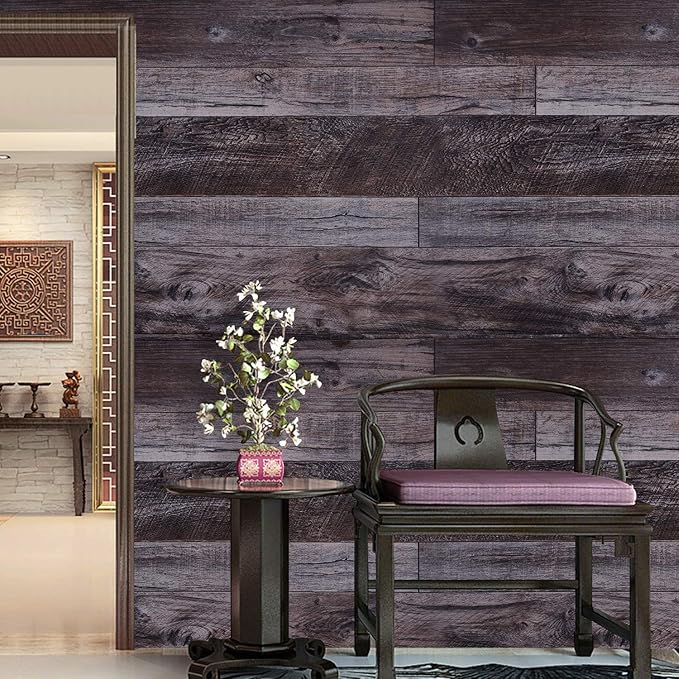 WENMER 17.71" x 197" Grey Wood Peel and Stick Wallpaper - Image 4