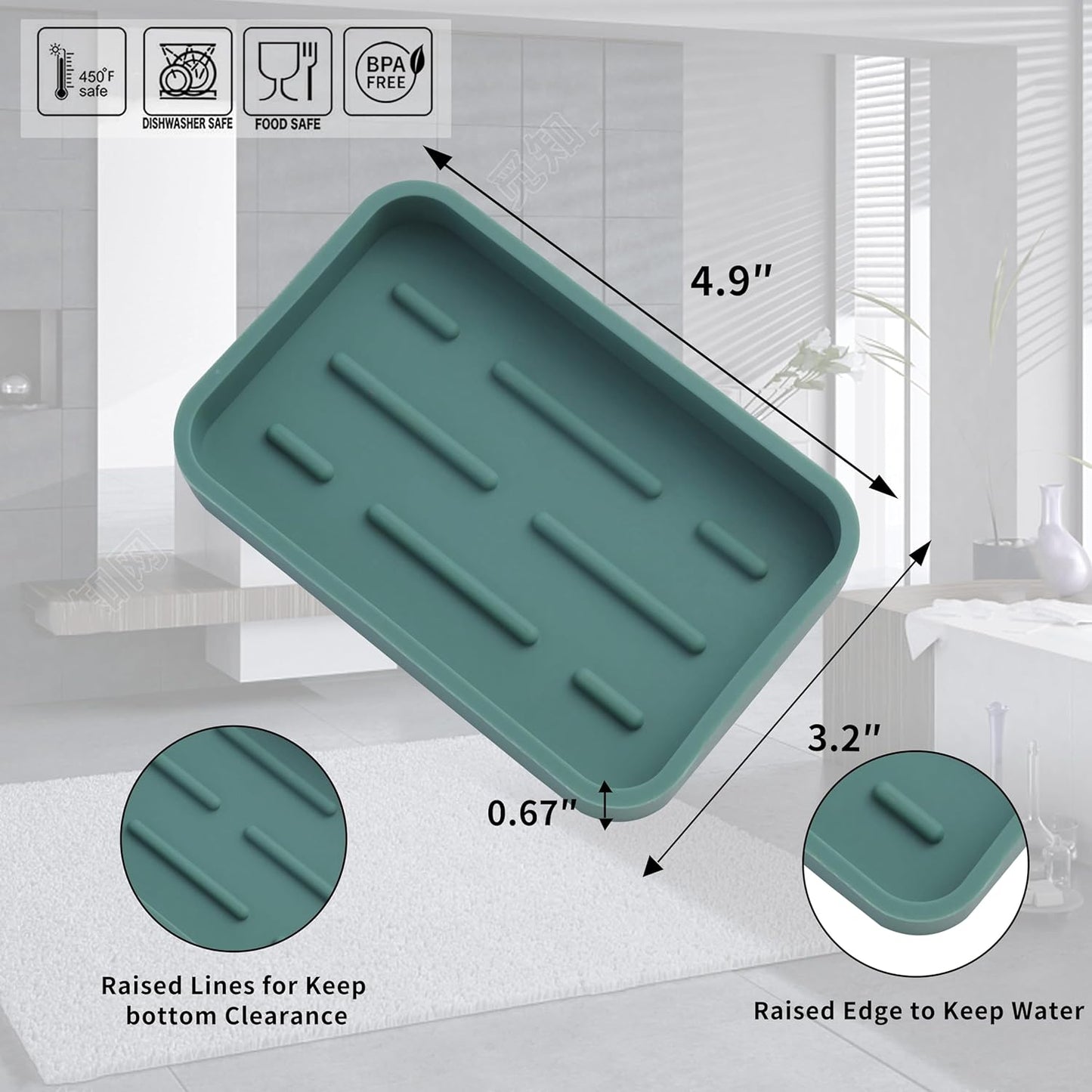 Silicone Kitchen Sink Organizer Tray for Multiple Usage,Easy Clean Sponges Holder for Kitchen Bathroom Counter or Sink,Dish Soap Dispenser,Scrubber,Bottle,Cup Green 4.9”x 3.2”