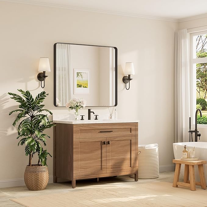 TETOTE Black Framed Mirrors for Bathroom, 42 x 36 Inch Modern Decorative Wall - Image 2