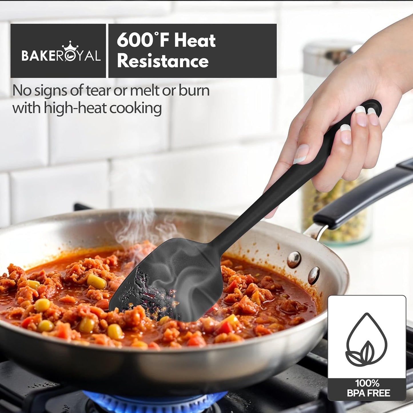 Silicone Spatula Set - 4-Piece Rubber Spatulas Silicone Heat Resistant 600°F for Everyday Task - Seamless Design Kitchen Spatulas for Nonstick Cookware - Black