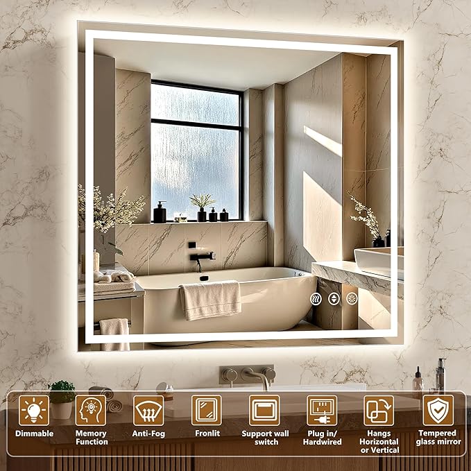 40x36 Inch LED Lighted Bathroom Mirror - Image 2