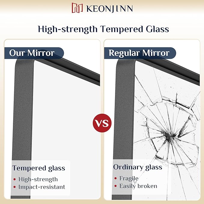 Keonjinn Black Bathroom Mirror for Over Sink, 32 x 36 Inch Rounded Rectangle - Image 4