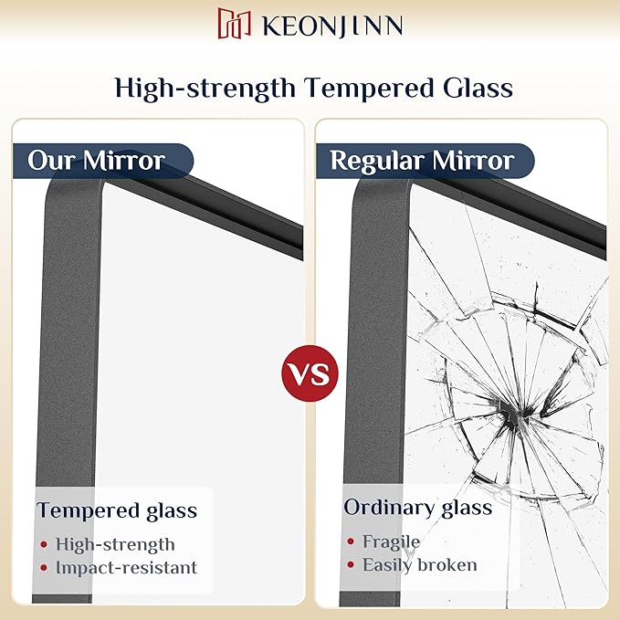 Keonjinn Black Vanity Mirror, 40 x 24 Inch Rounded Rectangle Matte Black - Image 4