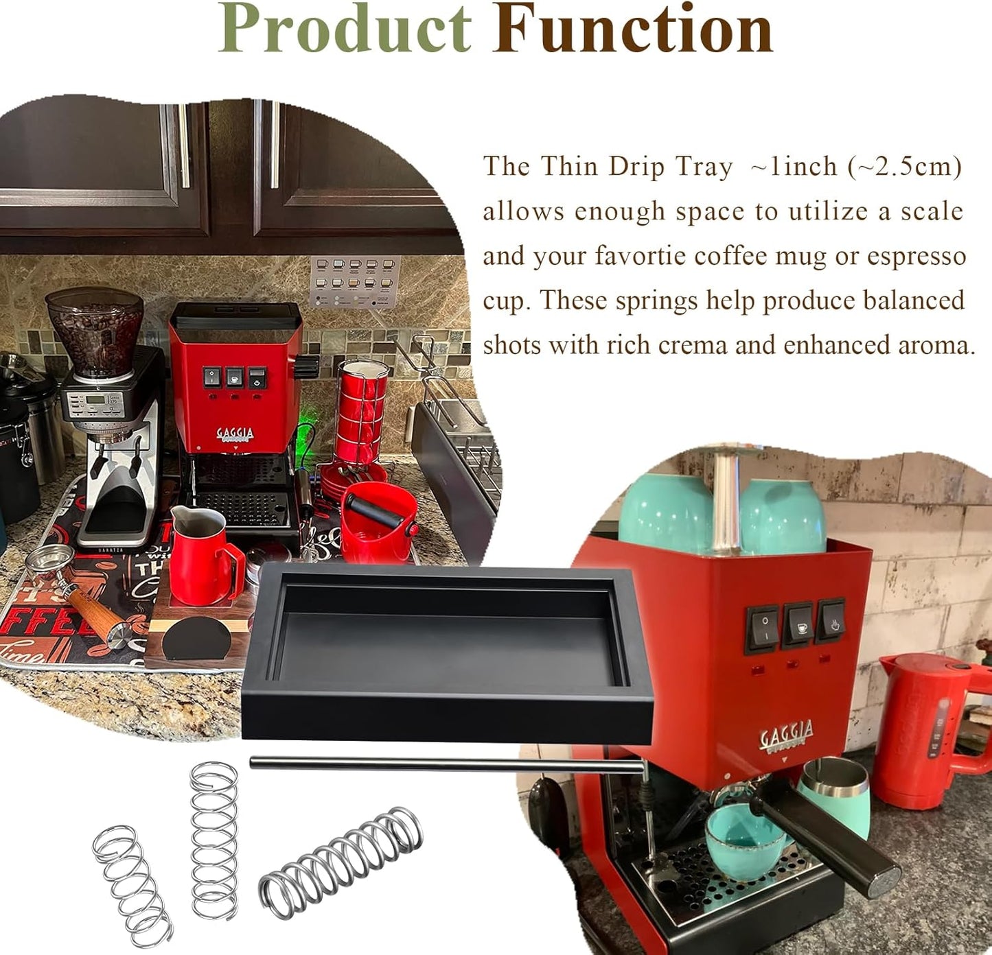 Low Profile Thin Drip Tray & 6 Bar 9 Bar 12 Bar OPV Spring Modification Kit & Long Stainless Steel Tube, Compatible with Gaggia Classic Pro Traditional Espresso Coffee Machine Parts