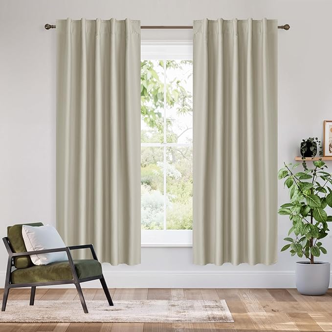 RYB HOME Bedroom Blackout Curtains 63 inches Long, 100% Blackout Thermal by RYBHOME