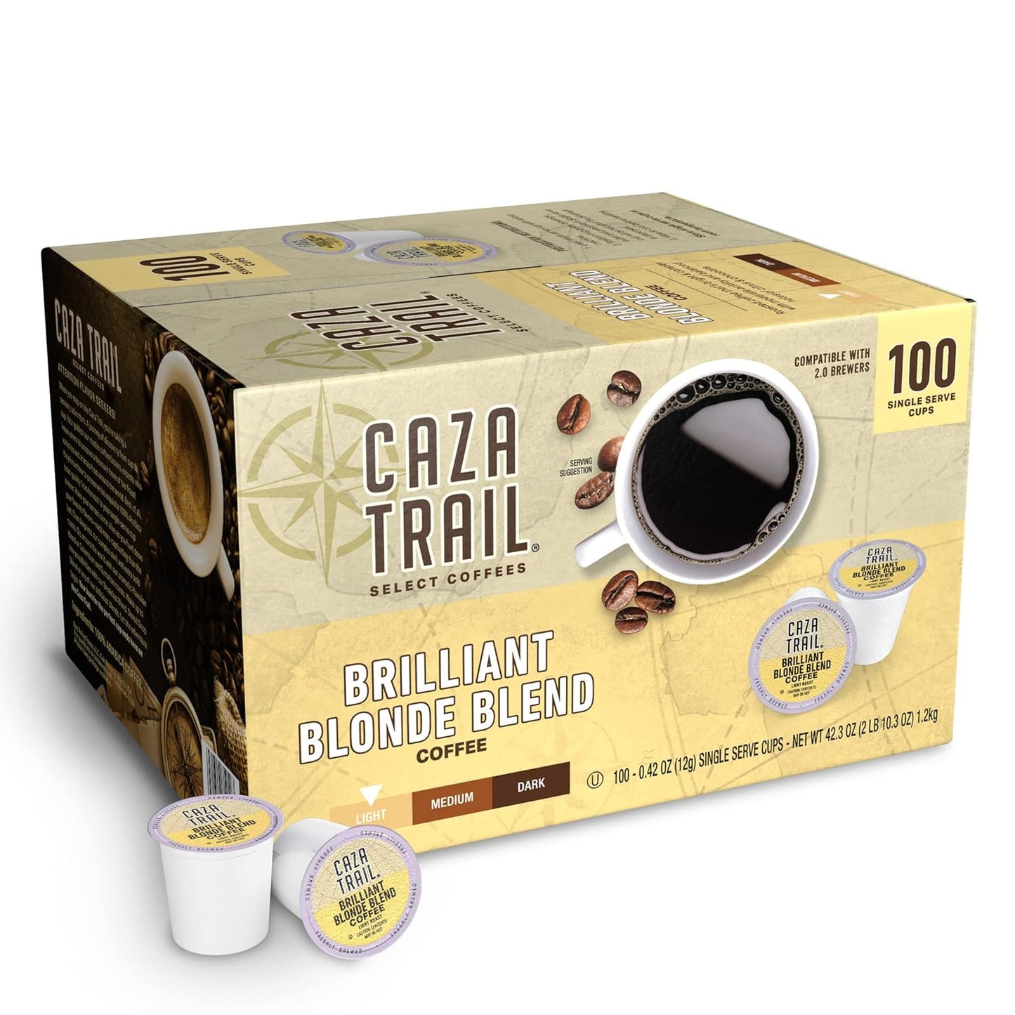 Caza Trail Coffee Pods, Blonde Roast, Single Serve (Packing May Vary) , 100 Count (Pack of 1)