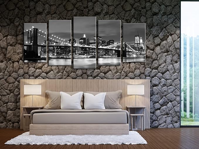 Wieco Art Large Brooklyn Bridge Night View Modern Giclee Canvas Prints Artwork - Image 8