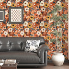 BOKEBEVE Orange Wallpaper Peel and Stick Retro Floral Contact Paper Self - Image 4