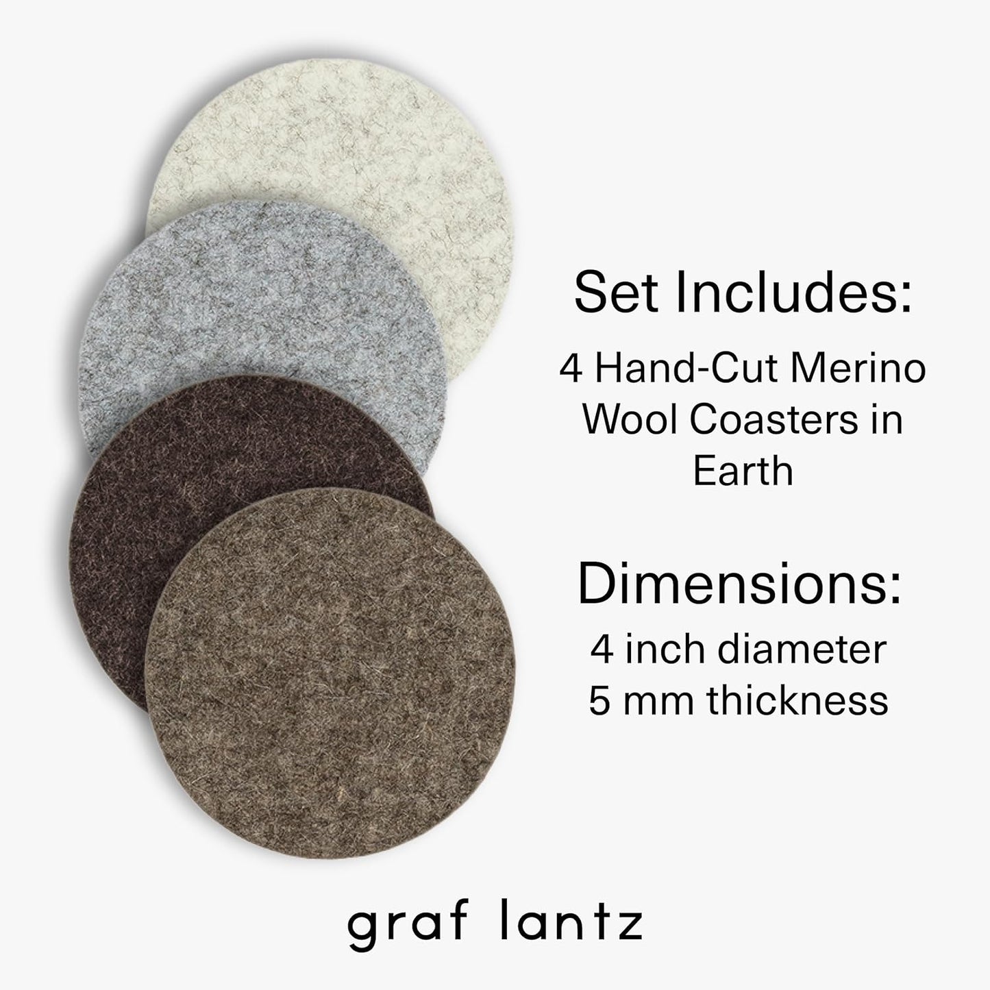 Graf Lantz - Bierfilzl Merino Wool Round Coasters Set of 4 - Earth (4" Circles) - Absorbs 30% of Weight - German Wool - Heat Resistant, Sustainable, & Reusable - Home Decor & Coffee Table Decor
