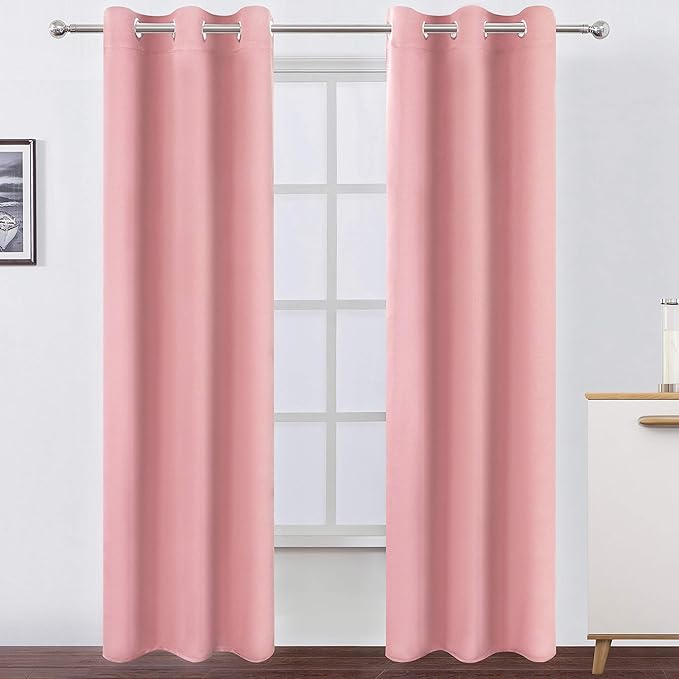 LEMOMO Blackout Curtains 42 x 95 inch/Pink Curtains Set of 2 Panels/Thermal - Image 2