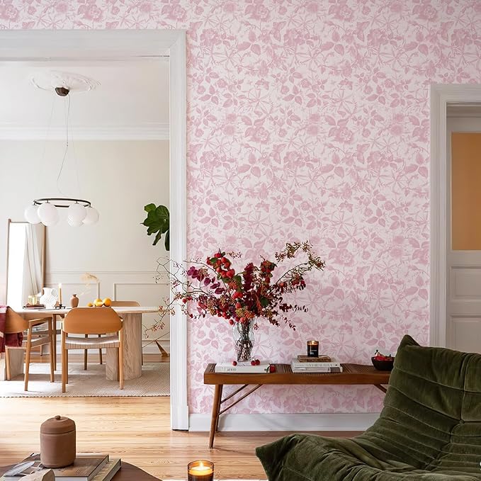JiffDiff Floral Vintage Wallpaper Peel and Stick，Pink Rose Wallpaper Removable - Image 3