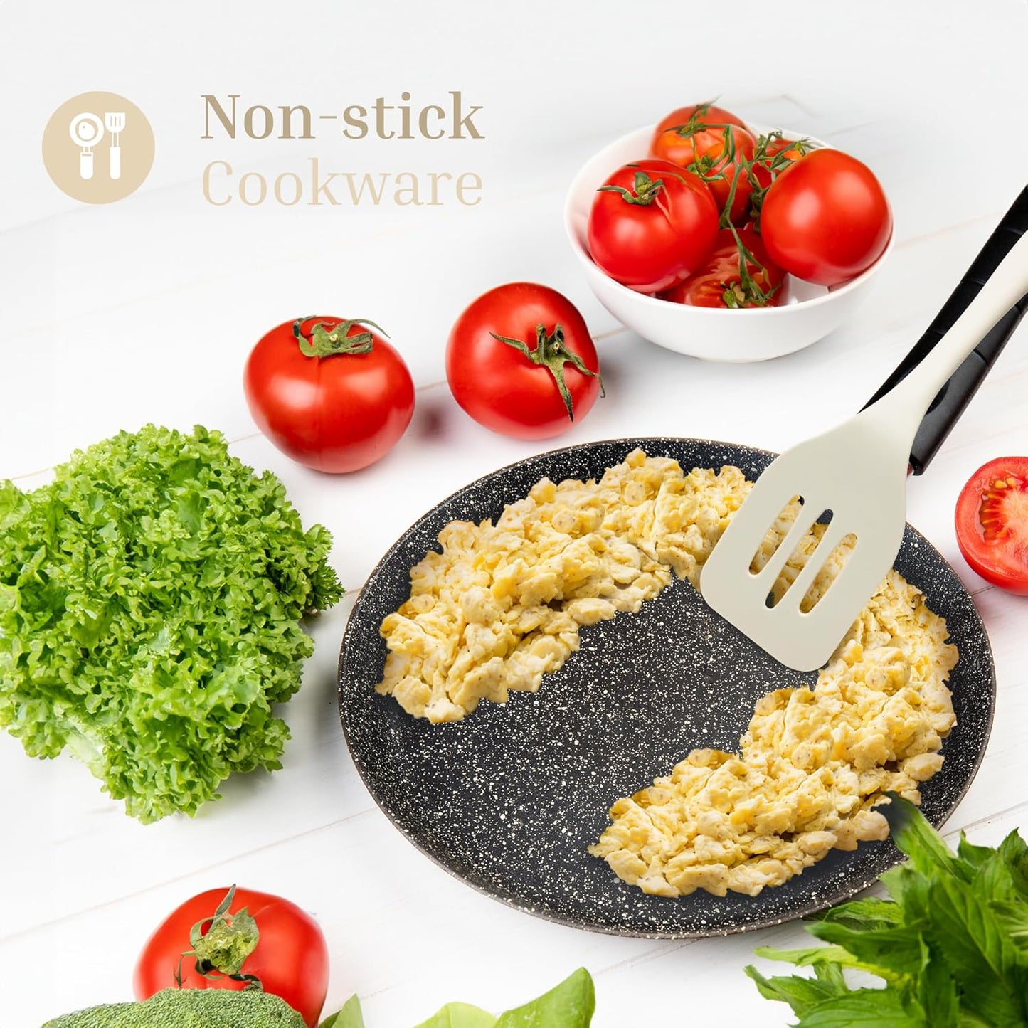 Silicone Utensils 3-Piece Set – Rubber Spatula, Slotted Turner, and Rice Paddle – Complete Heat-Resistant Set for Non-Stick Cookware – Kitchen Tools and Accessories for Cooking & Baking – Cream