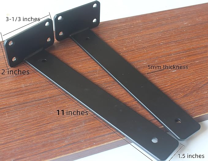 8 Pack - 11 inch Black Hidden L Shelf Bracket Iron Floating Shelf Brackets - Image 2