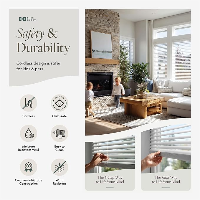 CHICOLOGY Cordless Mini Blinds for Indoor Windows, 53.5" W x 36" H, Light - Image 7