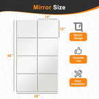 Delma Frameless Mirror Tiles 14"x12"x8 Pcs Wall Mounted, Shatter Resistant Full - Image 4