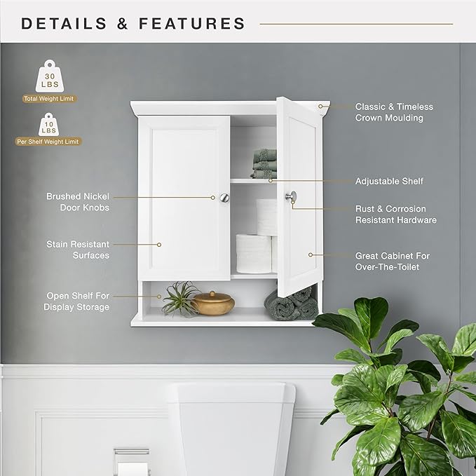 MCS 23x26 White Medicine Cabinet Organizer, Wall Mounted Bathroom Cabinet - Image 5