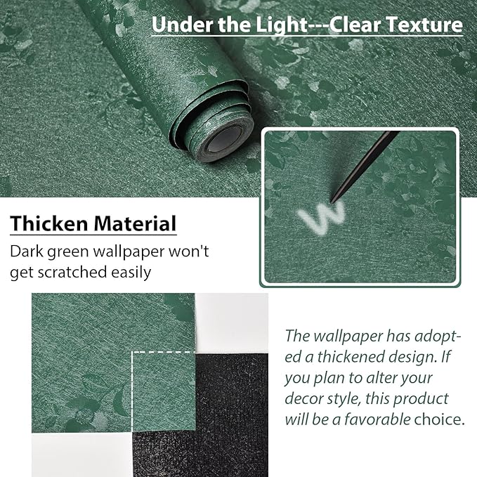 Dark Green Wallpaper Embossed Floral Peel and Stick Wallpaper 118inL78.7inW - Image 2
