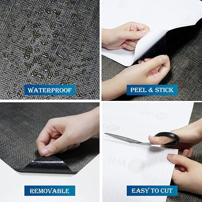 FunStick 15.8"x240" Black and Gold Grasscloth Wallpaper Self Adhesive Fabric - Image 4