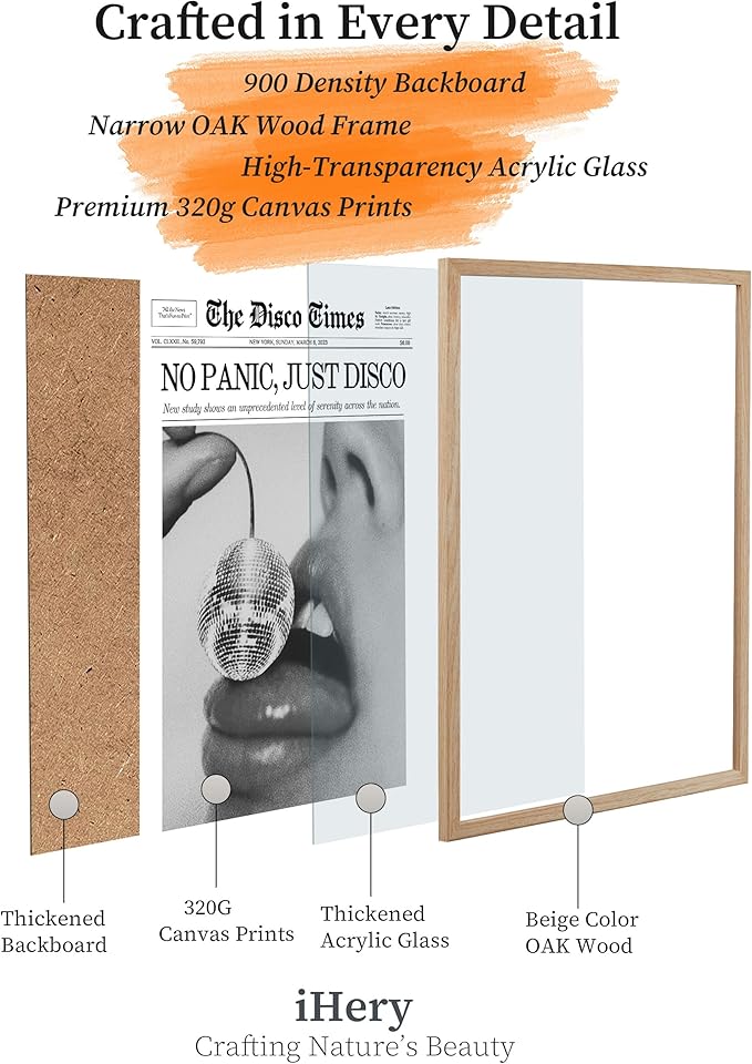 iHery No Panic Just Disco Framed Trendy NewsPaper Wall Art, Cherry Disco Ball - Image 4