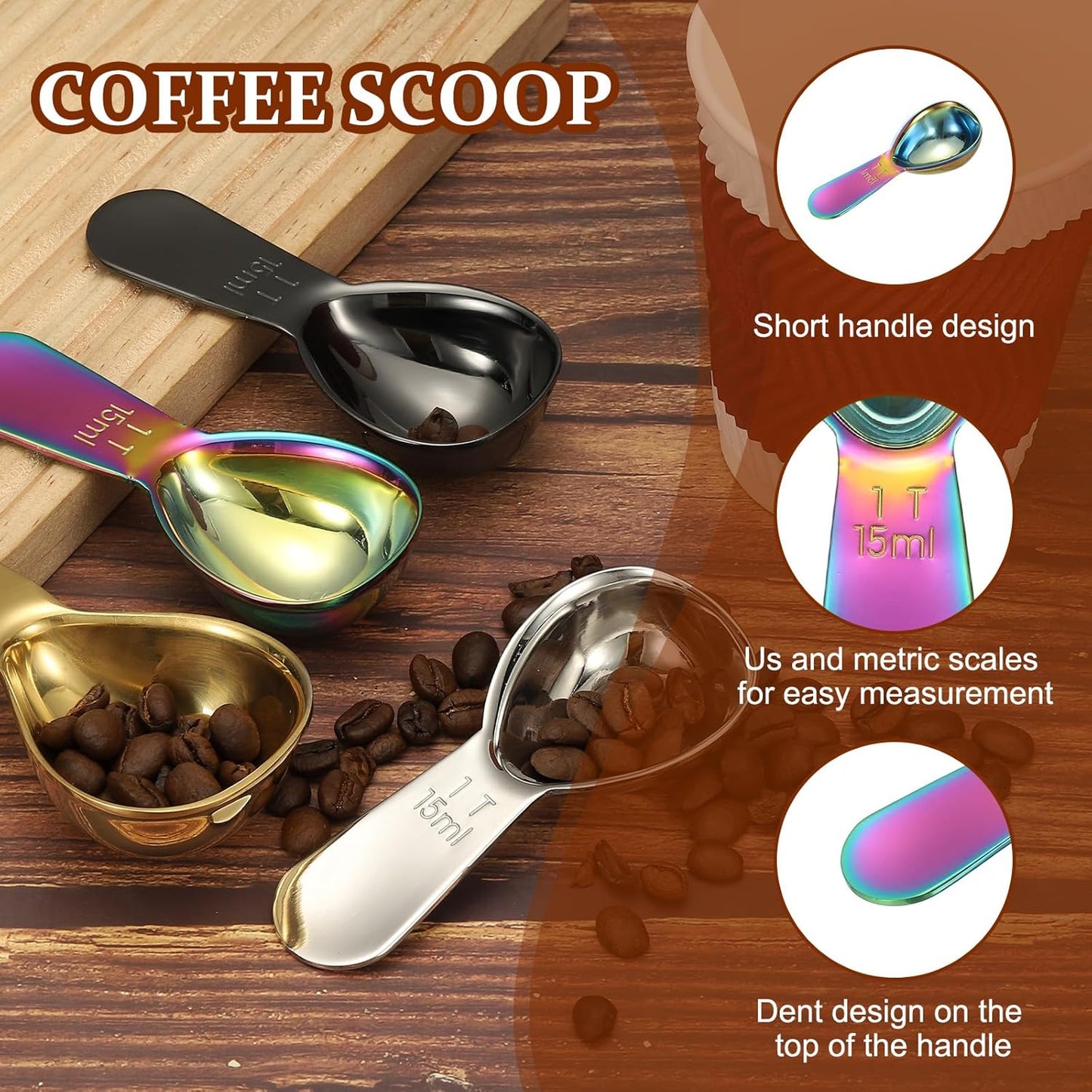 uxcell 2Pcs Stainless Steel Coffee Scoop, 15ml Short Handle Measuring Spoon for Ground Coffee Tea Sugar Kitchen Gifts, Illusion