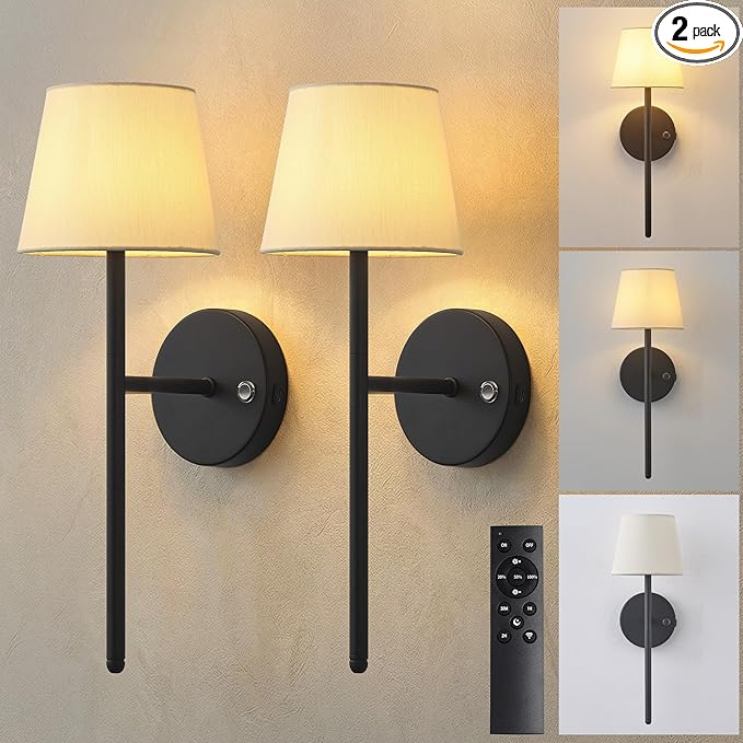 Battery Operated Wall Sconce Set of 2, Small LED Rechargeable Wall Lights by NEWSEE