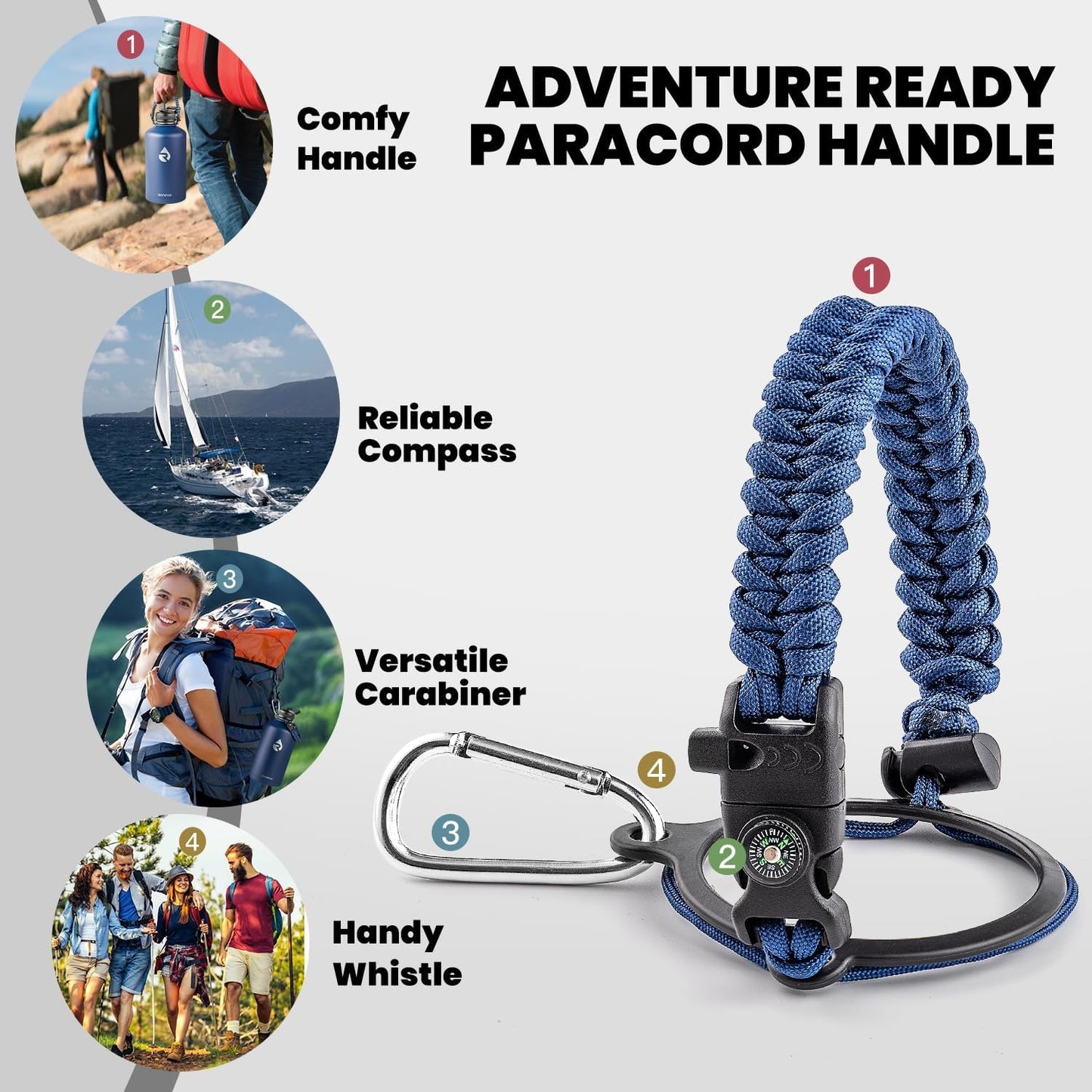 One Gallon Water Bottle Insulated, Triple Walled Vacuum Stainless Steel (Cold for 48 Hrs), Leak Proof & Non-BPA, Large Water Flask Jug with Paracord Handle & Straw Spout Lids