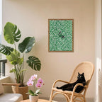 Framed Floral Black Cat Canvas Wall Art, Cute Black Cat in Daisy Field Painting - Image 2