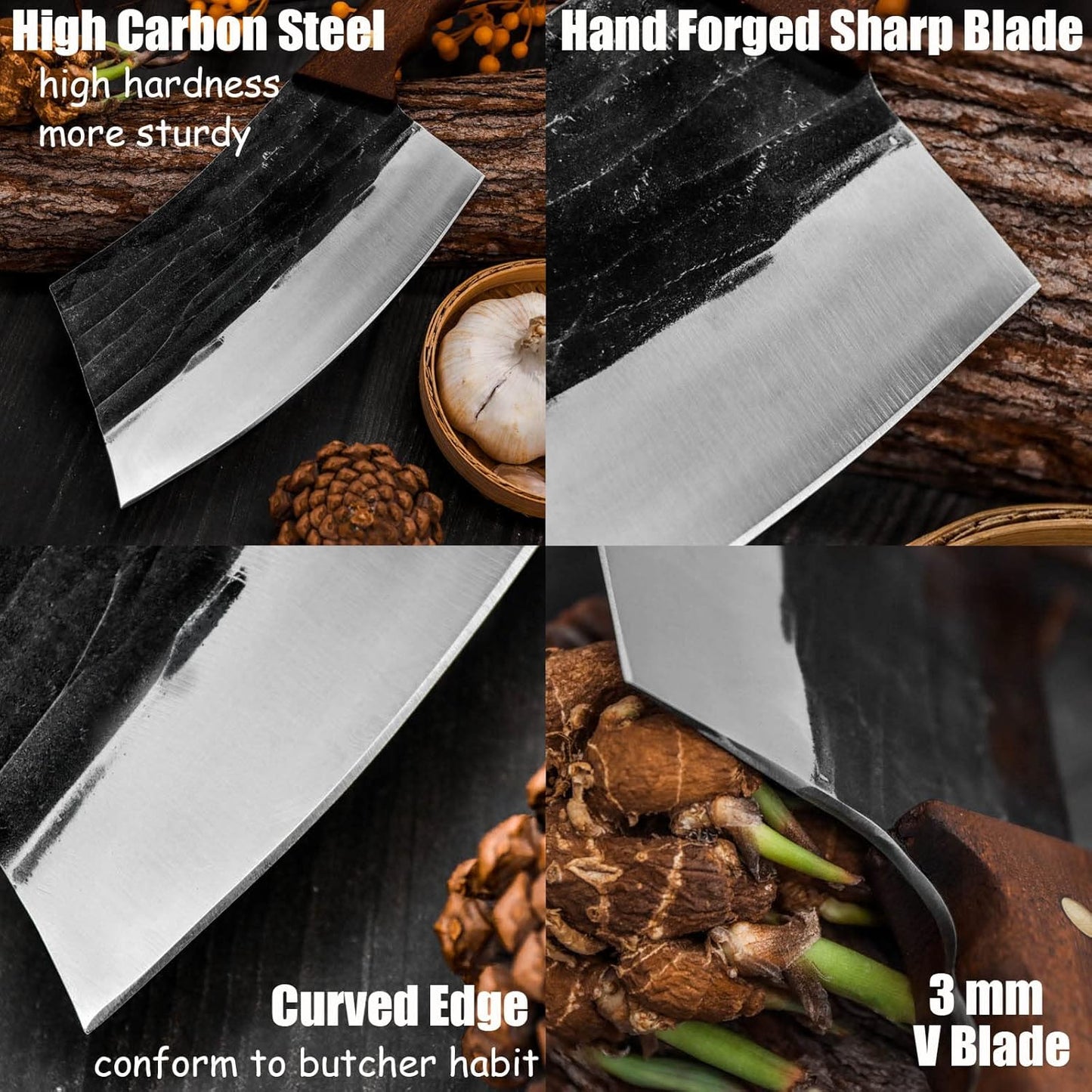 BLADESMITH 7" Chinese Chef Cleaver Knife – Forged High Carbon Steel, Professional Butcher Knife, Lightweight Design for Effortless Chopping, Full Tang with Pearwood Handle – 2024 Kitchen Gifts