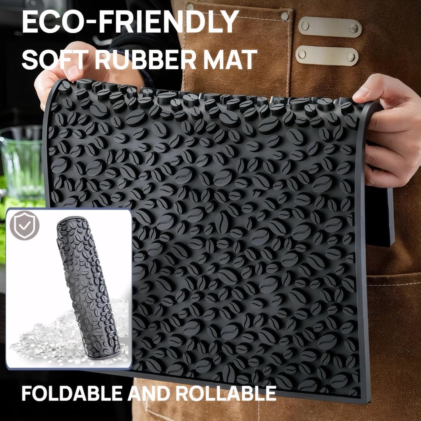 Coffee Bar Mats for Countertop, Bar Decor Accessories, Coffee Machine Tray for Countertop, Non-slip Dish Drying Mat, Rubber Barista Tools Pad, Espresso Organizer (Black, 18"x12")