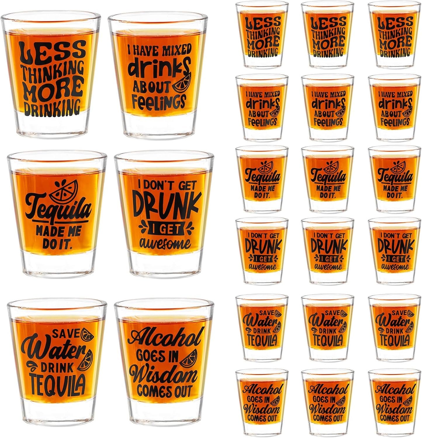 Kolewo4ever 24 Pieces Funny Friends Shot Glasses Funny Friends Shot Glasses Clear Shot Glass Cups with Heavy Base for Adult Small Glass Shot Cups 1.75 oz Shot Glass for Best Friends (Style-2)