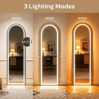 Arched Full Length Mirror with LED Lights, Body Floor Mirrors with Dimming & 3 - Image 3