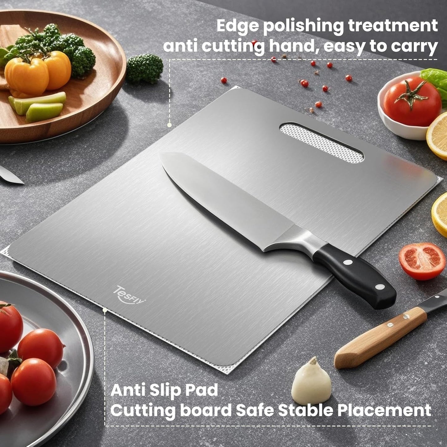 2 Pack Titanium Cutting Board- 100% Pure Titanium Cutting Boards For Kitche,Easy to clean,Double-sided food-grade Cutting Board For Cutting Meats, Fruits And Vegetables,M + L