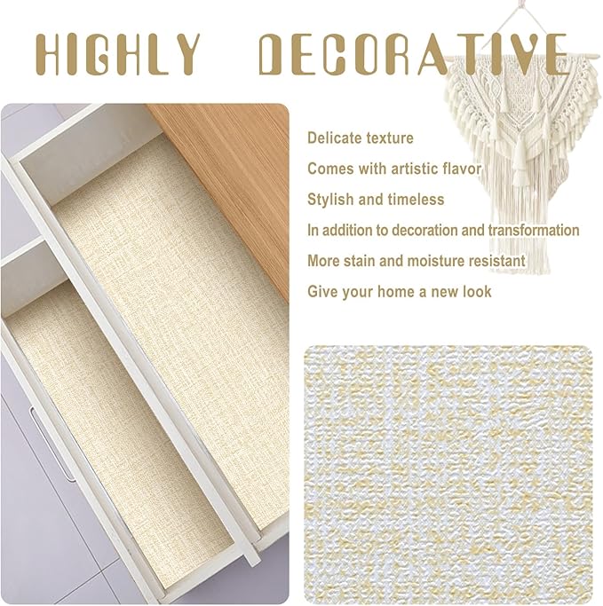 Amiya Grasscloth Cream Wallpaper Peel and Stick Beige Faux Fabric Linen Contact - Image 5