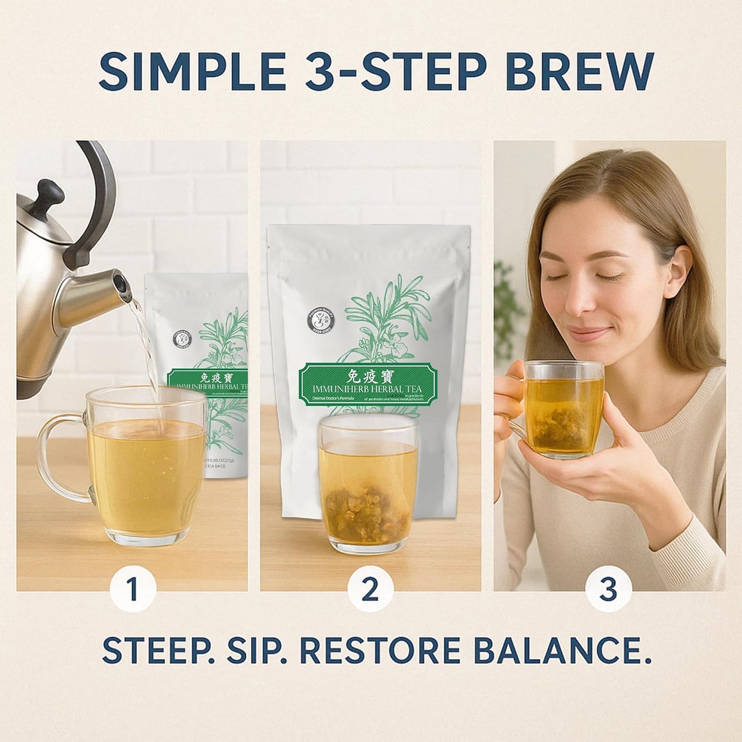 Herb Guru Immuniherb Herbal Tea Bags – Healthy Immune Function & Respiratory Comfort with Ginger, Balloon Flower, Mint & Licorice Root – Caffeine Free Tea, 0.88 Ounces