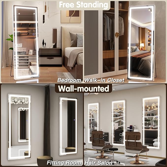 FENNIO Full Length Mirror with Lights, Free Standing Lighted Floor Mirror - Image 5