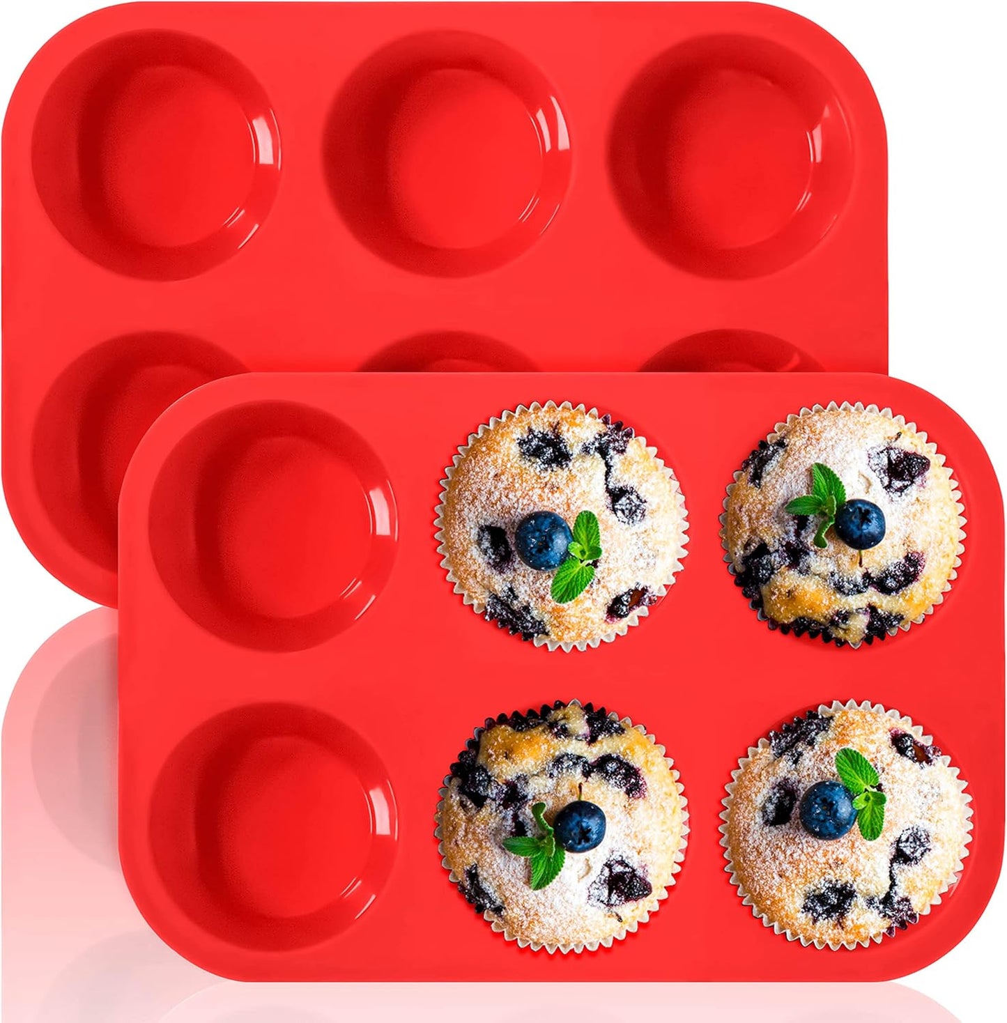 Anaeat Silicone Muffin Pan - 6 Cups Non-Stick Cupcake Molds, Food Grade Silicone Baking Tray for Making Egg Muffin, Cupcake, Quiches, Tart and Desserts, Reusable Muffin Tin Just Pop Out (2 Pack)