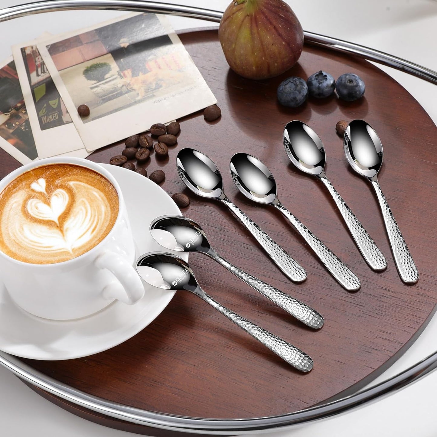 KEAWELL Premium Louise Hammered Demitasse Espresso Spoons: 12-Piece Set, 4.4-Inch Small Size, 18/10 Stainless Steel, Dishwasher Safe (12, 4.4 inches)