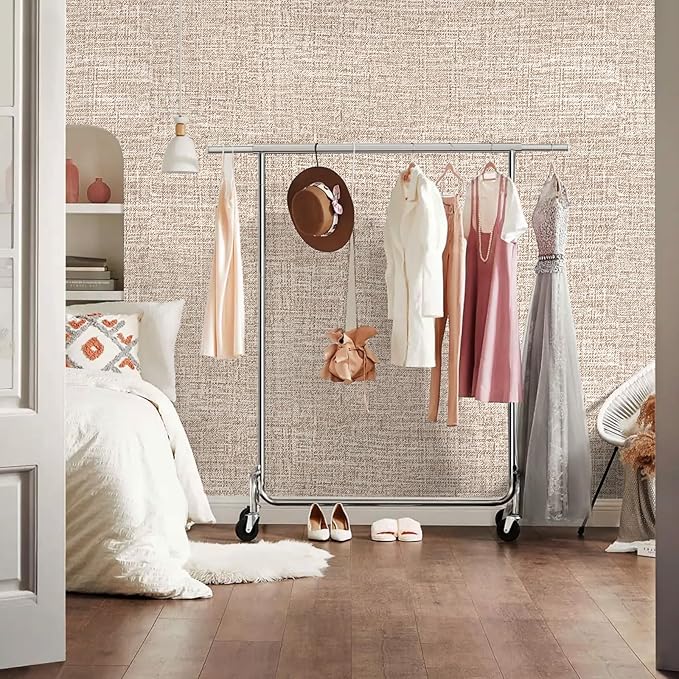 Khaki Grasscloth Peel and Stick Wallpaper 17.3"x1200" Faux Linen Textured - Image 9