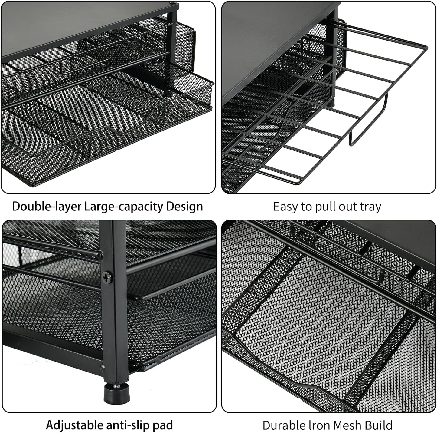Spacrea K Cup Holder Organizer- Coffee Pod Holder for Counter with 2 Tier Sliding Storage Drawer, Coffee Station Bar Accessories Holder, 63 Large or 80 Small Capsules, Home Kitchen (Black)