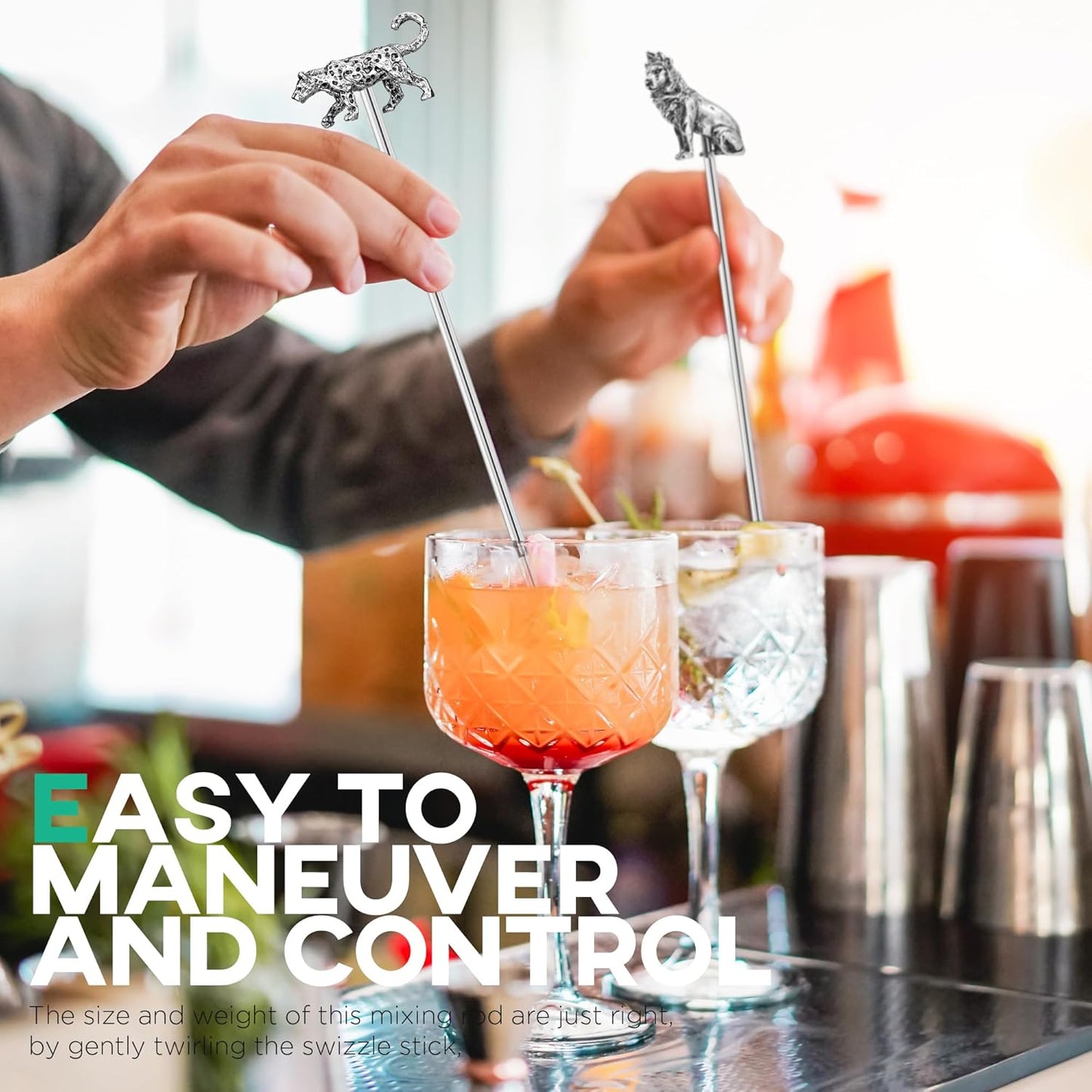 Homestia Swizzle Stick, Stainless Steel Coffee Stirrers, 7.5" Reusable Cocktail Picks Drink Swizzle Stir Sticks, 6PCS Reusable Coffee Beverage Drink Swizzle Stick Tools with Animal Design