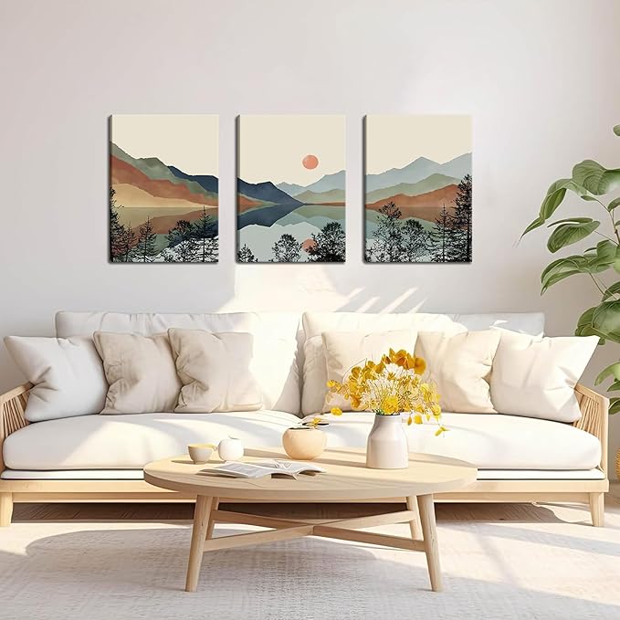 AKWISH Framed Mountain Canvas Wall Art Set of 3, Boho Watercolor Poster Prints - Image 6