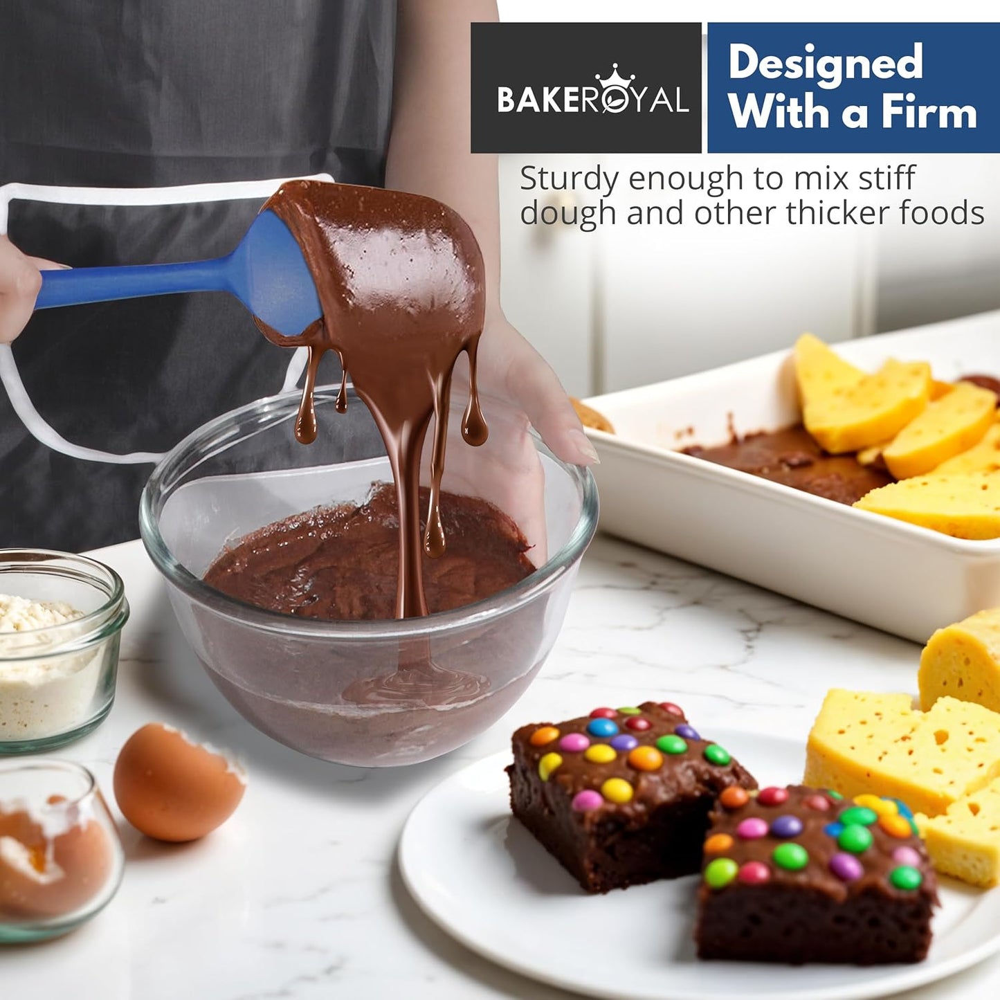 Silicone Spatula Set - 4-Piece Rubber Spatulas Silicone Heat Resistant 600°F for Everyday Task - Seamless Design Kitchen Spatulas for Nonstick Cookware - Royal Blue