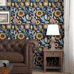 Blue Wallpaper Peel and Stick, Vintage Boho Floral Contact Paper, 17.5" x - Image 4