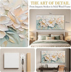 Anolyfi White Textured Flowers Canvas Wall Art - Image 4