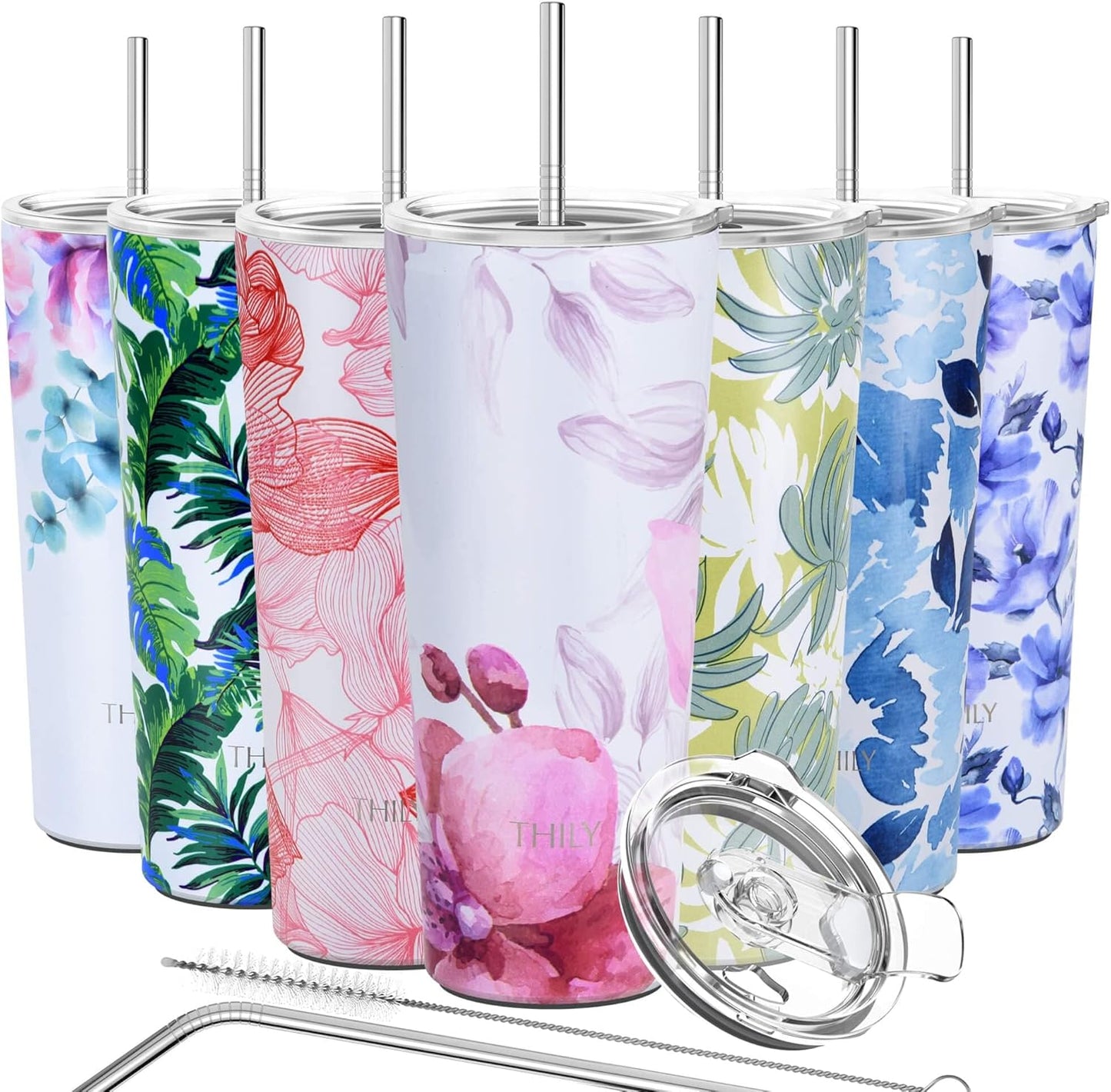 THILY Tumbler Stainless Steel Coffee Cup 26 oz Triple-Insulated Travel Mug with Splash-Proof Lid, for Ice Drinks and Hot Beverage Smoothies Cup, Lotus Flower