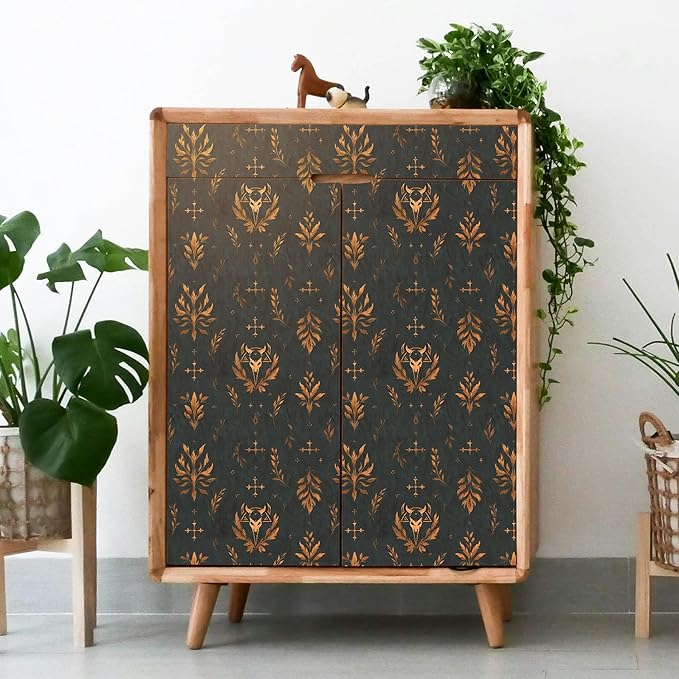 FLFK Dark Gray Wallpaper Peel and Stick Gold Bronze Totem 16" x 64" Waterproof - Image 4