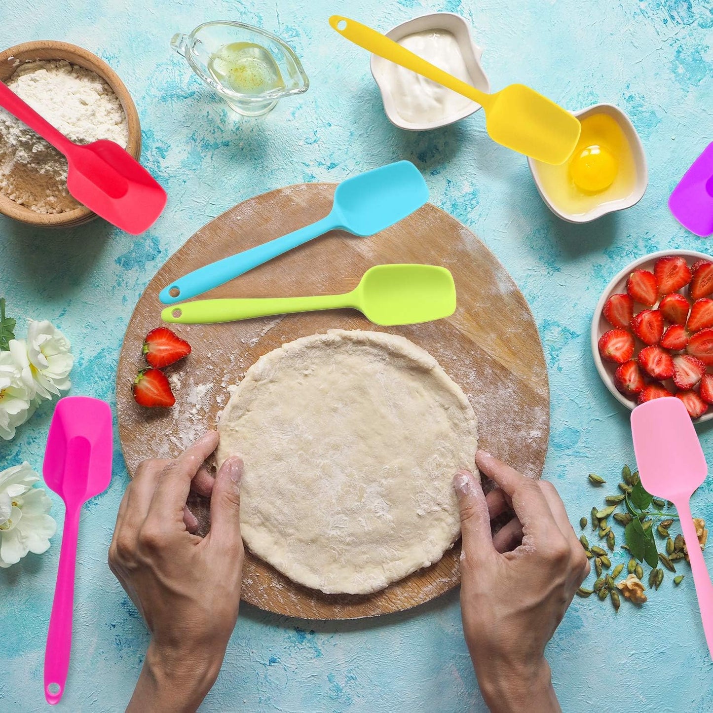 Patelai Silicone Spatulas, 7 Pieces 8.2 Inch Small Rubber Spoon Non Stick Kitchen Spatulas Heat Resistant Flexible Scrapers Baking Tool for Cooking, Mixing, Baking Tools