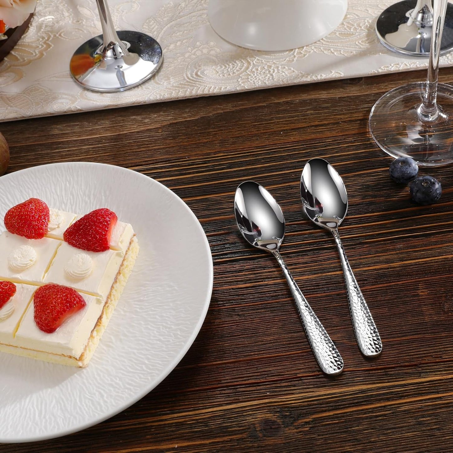 KEAWELL Premium Louise Hammered Demitasse Espresso Spoons: 6-Piece/12-Piece Set, 18/10 Stainless Steel, Mini Coffee Spoons, Small Spoon Set, Brightly-Mirror polished, Dishwasher Safe (12, 5.6 inches)